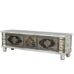 Wohnen Holztruhe in Antikweiß Schwarz Bronze - Lismiangra