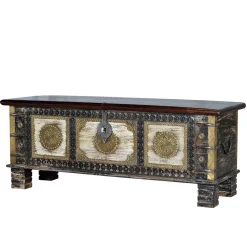 Wohnen Holztruhe in Schwarz Antikweiß Bronze Braun - Rene