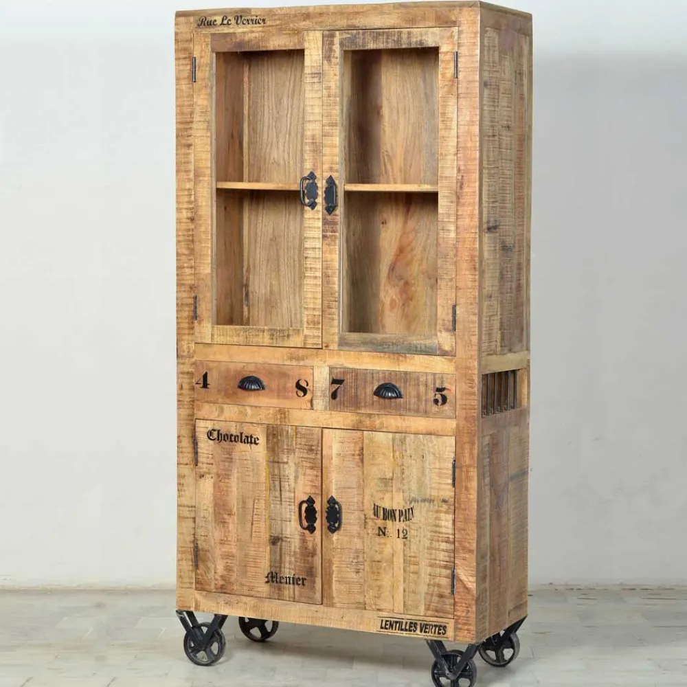 Wohnen Designermöbel|Esszimmer-Vitrinen*Holzvitrine Indri auf Rollen