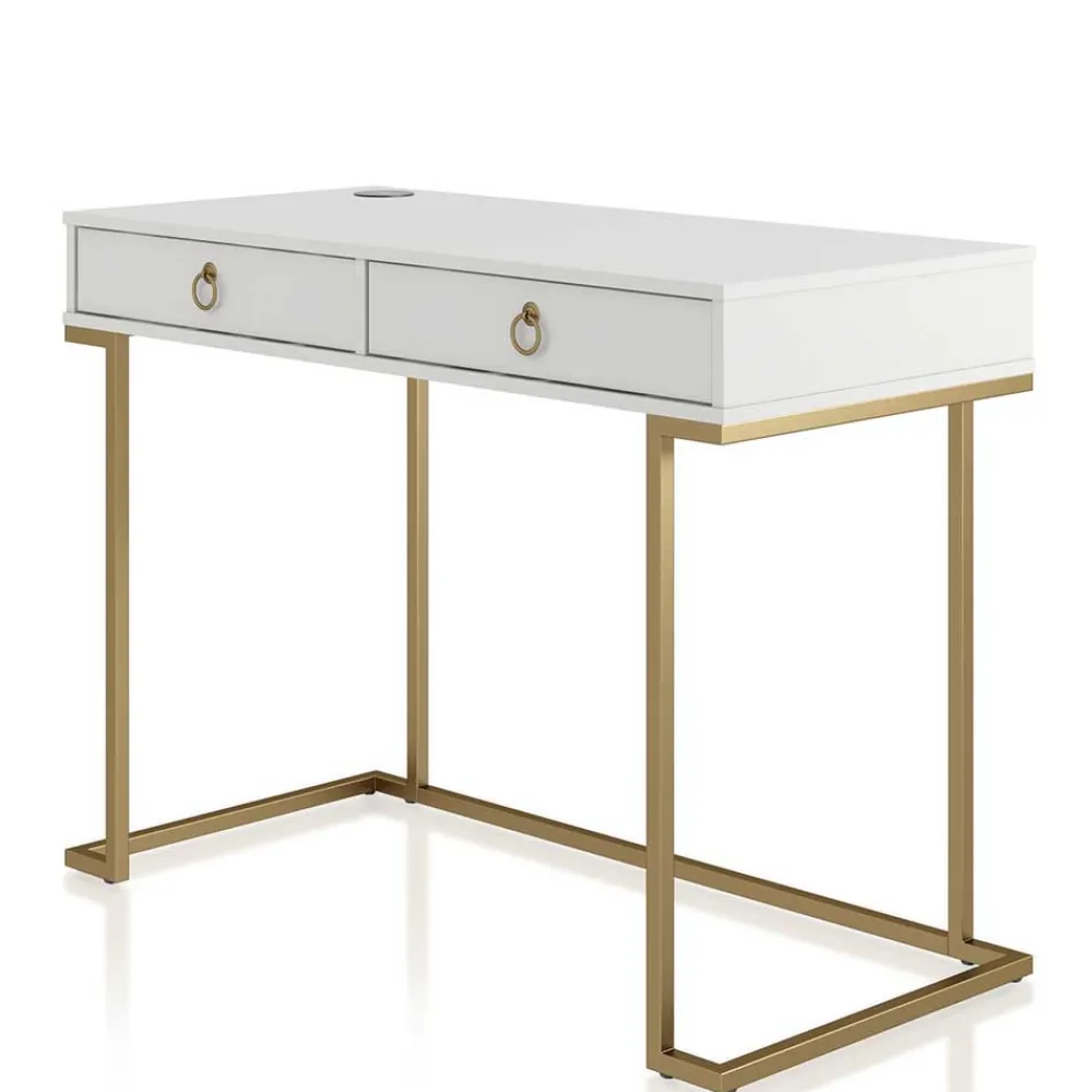 Kinder Wohnen Home Office Schreibtisch in Weiß und Messing - Luco