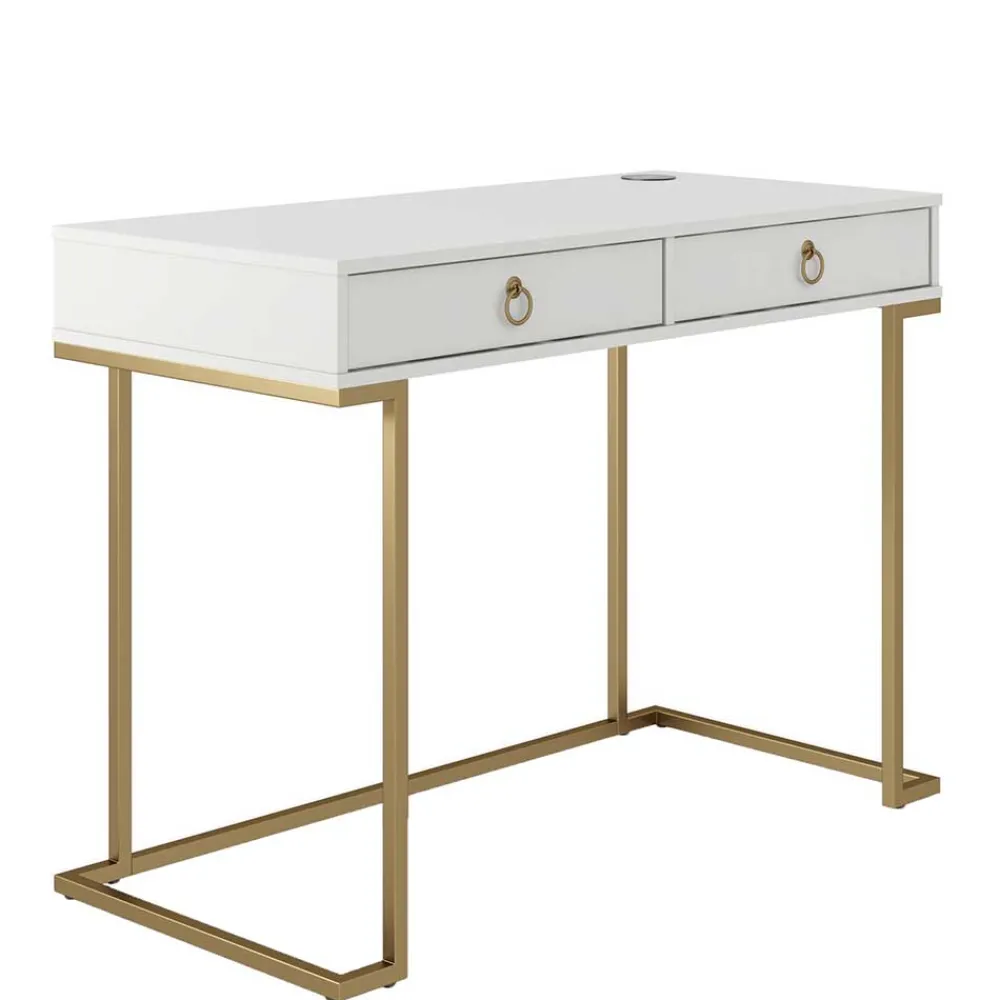 Kinder Wohnen Home Office Schreibtisch in Weiß und Messing - Luco