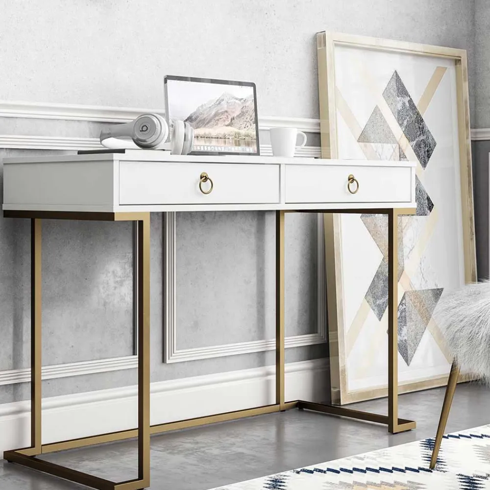 Kinder Wohnen Home Office Schreibtisch in Weiß und Messing - Luco