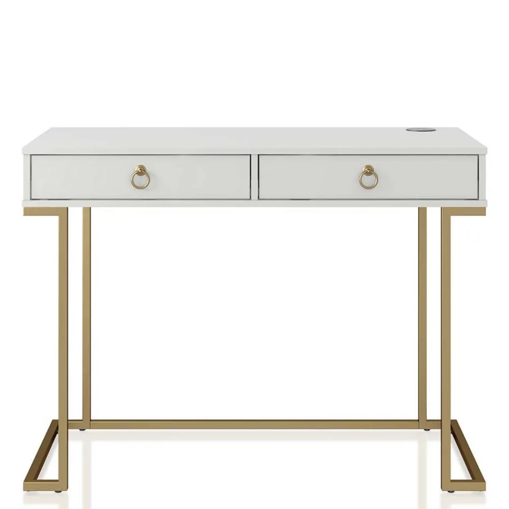 Kinder Wohnen Home Office Schreibtisch in Weiß und Messing - Luco