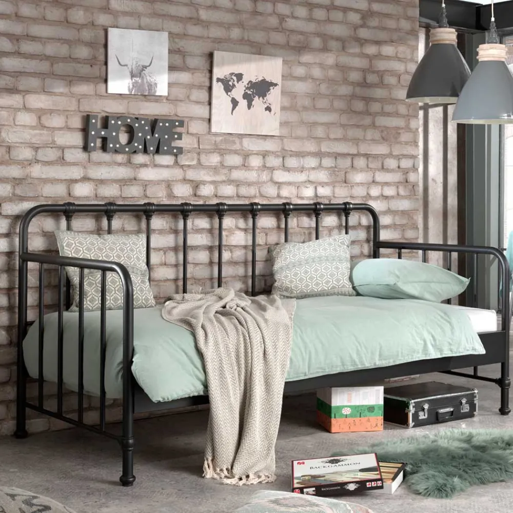 Wohnen Industrial Bett in Schwarz Metall - Gionna