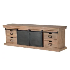 Wohnen Schwarze Möbel|Loft Möbel*Industrial Chic TV Lowboard mit Schiebetüren - Jantonia