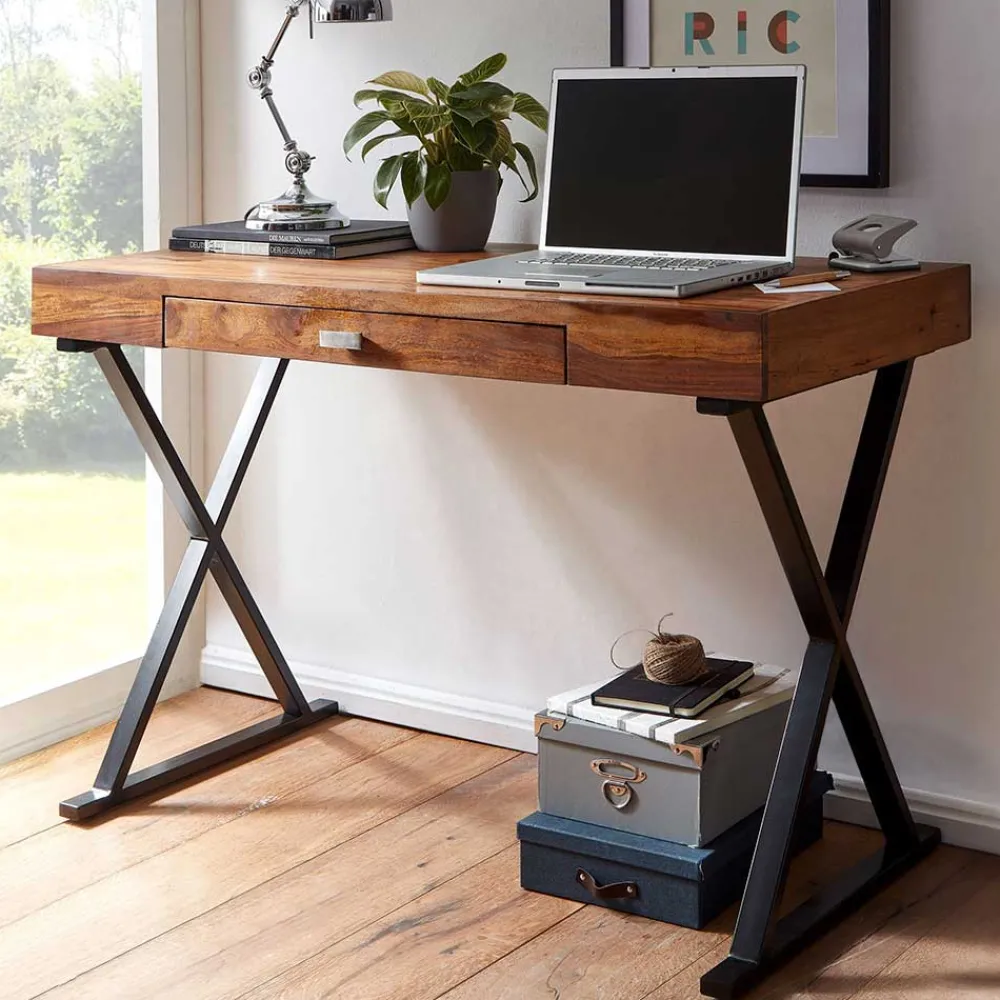 Kinder Wohnen Industrial Design Schreibtisch aus Sheesham Holz - Apolon