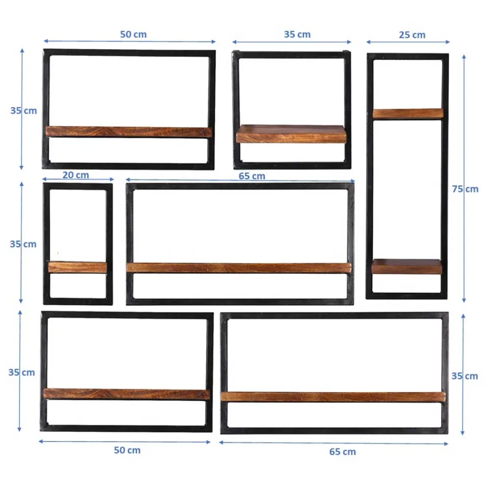 Wohnen Schwarze Möbel|Naturholzmöbel*Industrial Design Wandboard Set - Mendoza (siebenteilig)