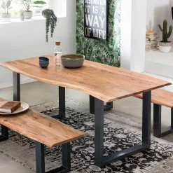 Wohnen Schwarze Möbel|Naturholzmöbel*Industrial Esstisch mit Baumkante Akazie - Hovalta