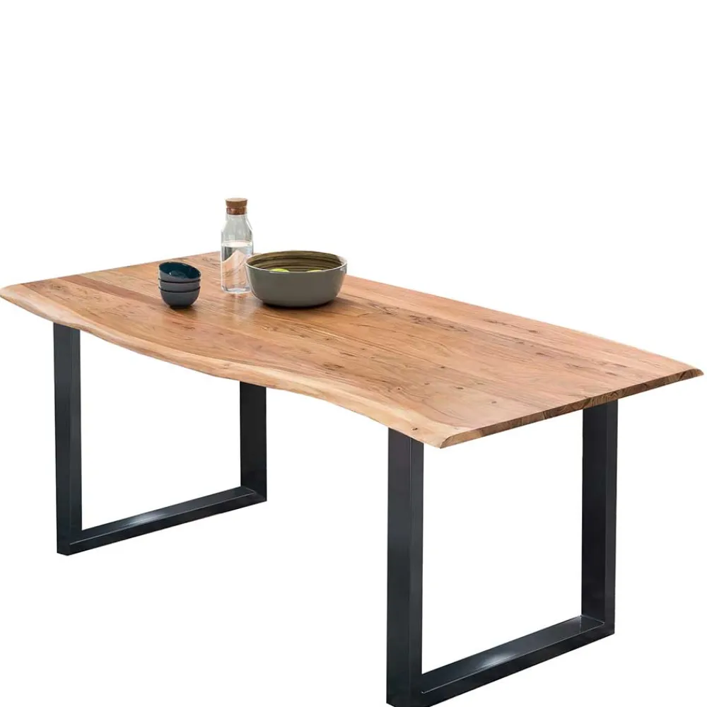 Wohnen Schwarze Möbel|Naturholzmöbel*Industrial Esstisch mit Baumkante Akazie - Hovalta