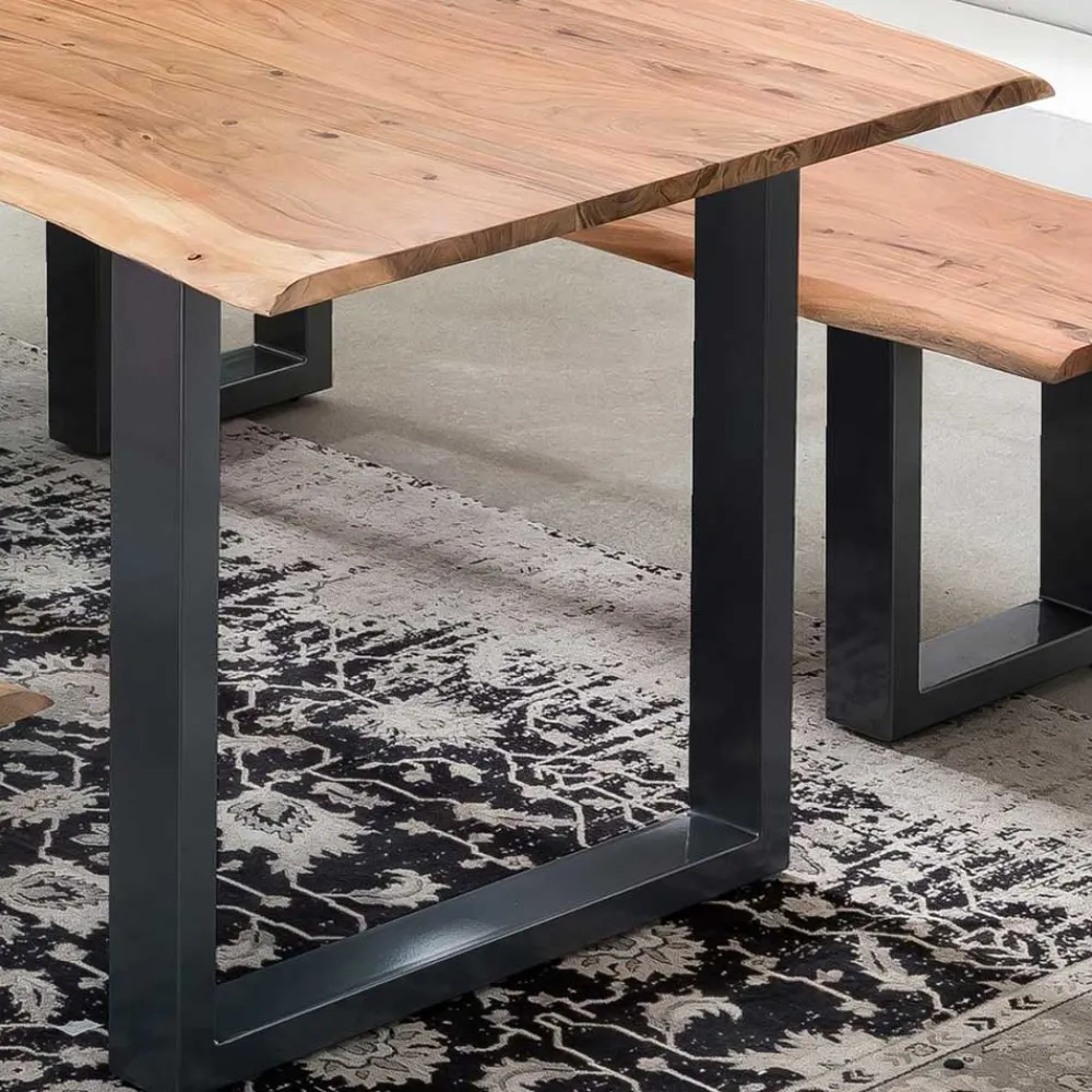 Wohnen Schwarze Möbel|Naturholzmöbel*Industrial Esstisch mit Baumkante Akazie - Hovalta