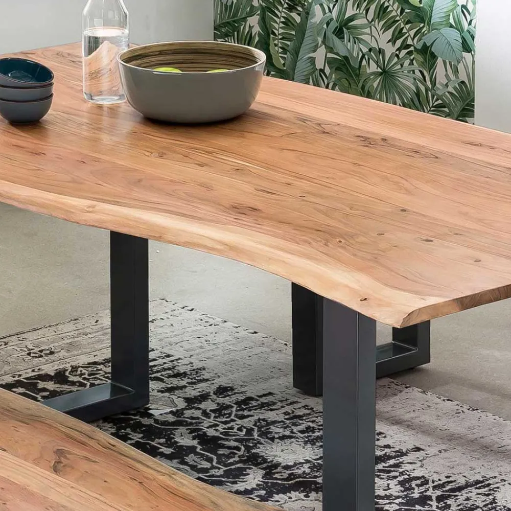 Wohnen Schwarze Möbel|Naturholzmöbel*Industrial Esstisch mit Baumkante Akazie - Hovalta