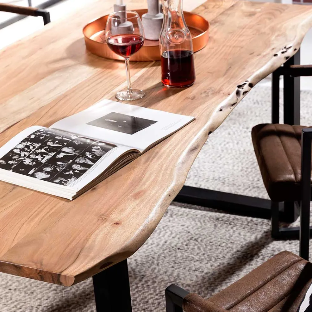 Wohnen Schwarze Möbel|Naturholzmöbel*Industrial Esstisch mit Baumkante Akazie - Hovalta