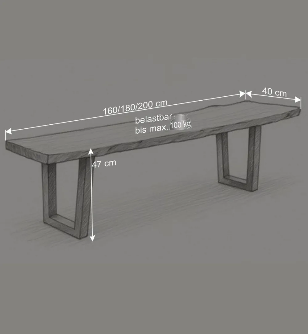 Wohnen Loft Möbel|Industrial Möbel*Industrial Esstischbank in Akazie Grau - Facanella