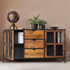 Wohnen Industrial Kommode mit Glastüren - Hayato