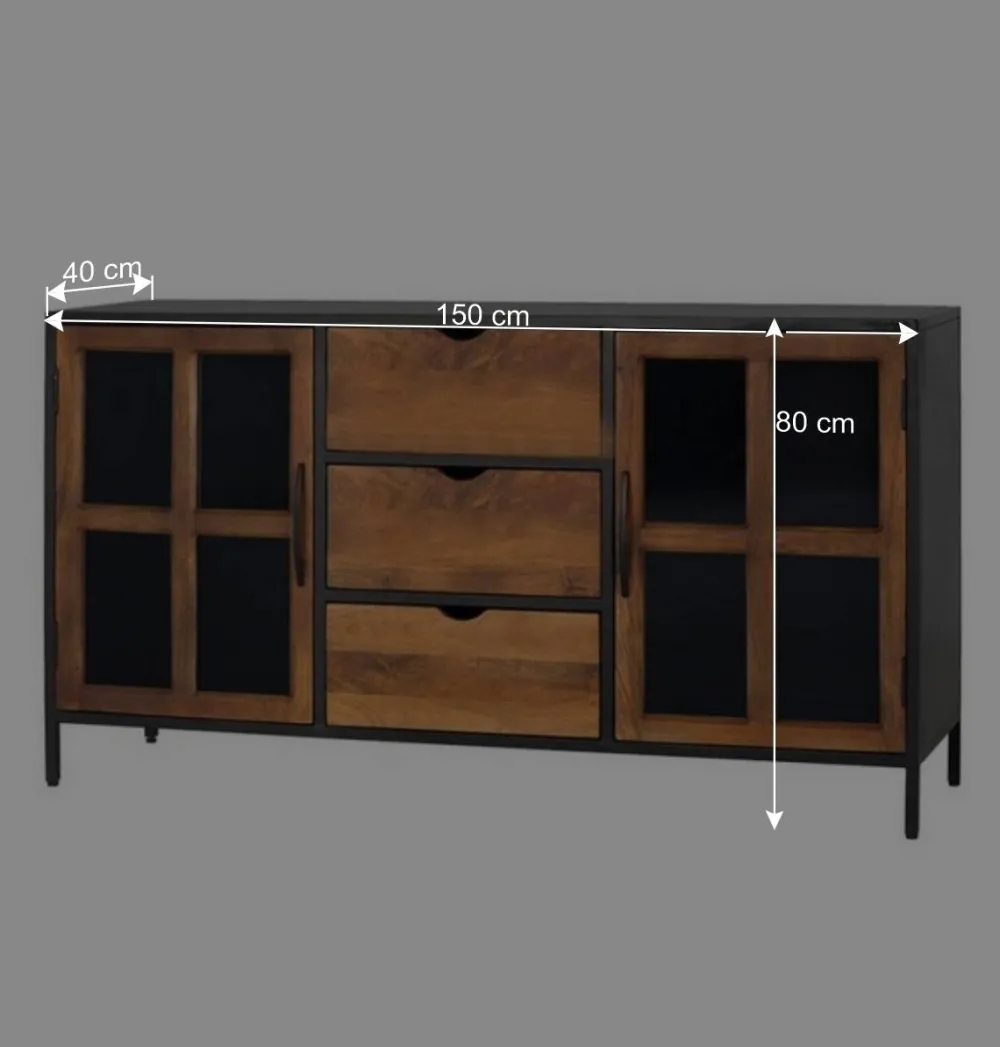 Wohnen Industrial Kommode mit Glastüren - Hayato