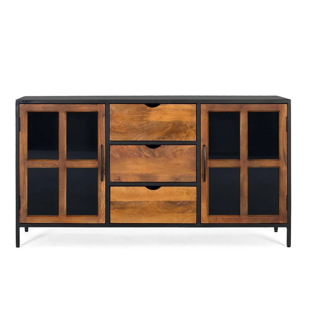 Wohnen Industrial Kommode mit Glastüren - Hayato