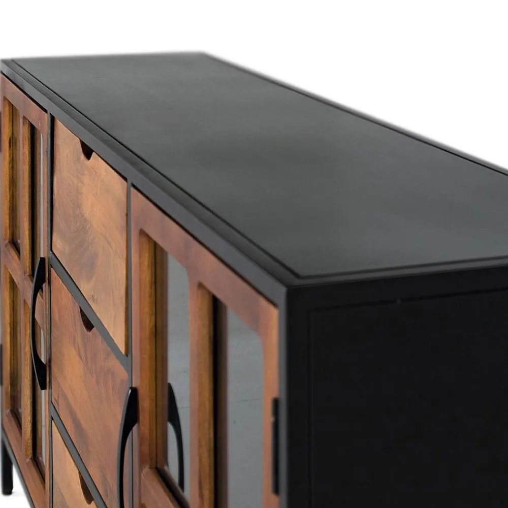 Wohnen Industrial Kommode mit Glastüren - Hayato