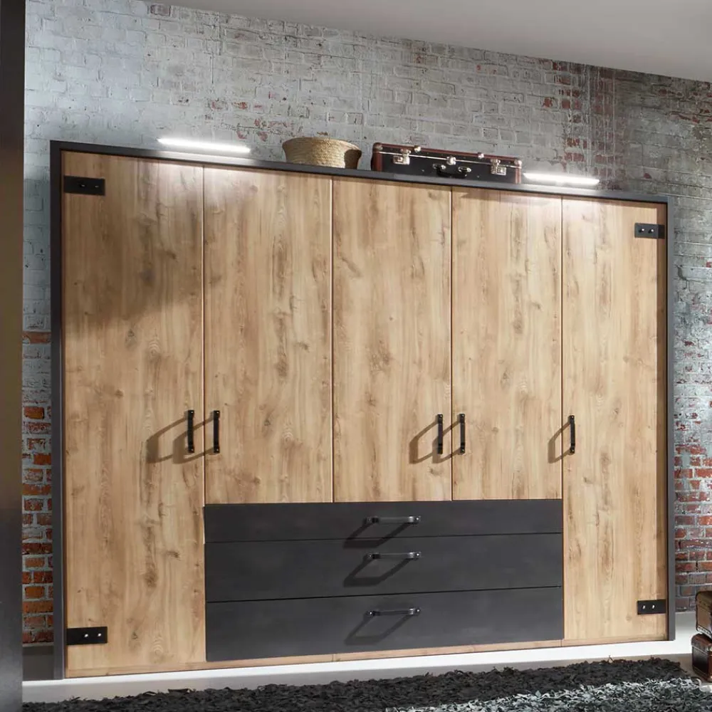 Wohnen Industrial Schlafzimmerschrank mit fünf Türen - Bram