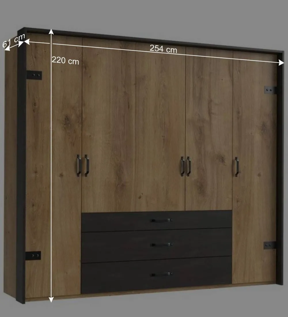 Wohnen Industrial Schlafzimmerschrank mit fünf Türen - Bram