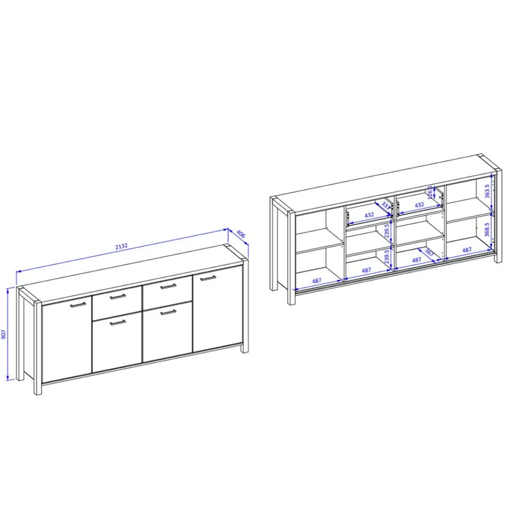 Wohnen Industrial Sideboard in 213x91x41 cm - Zavorra