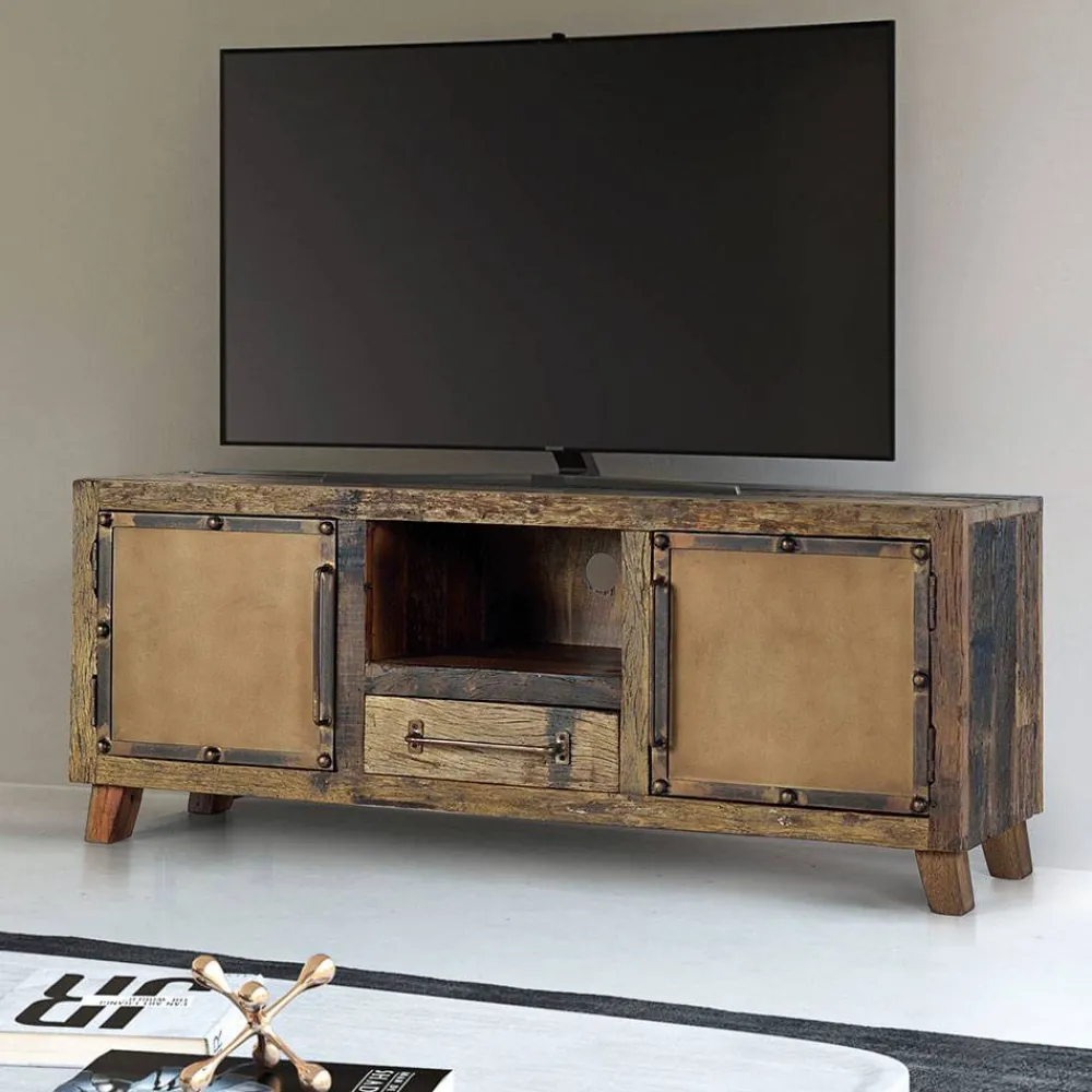 Wohnen Industrial TV Kommode aus Altholz und Metall - Stock