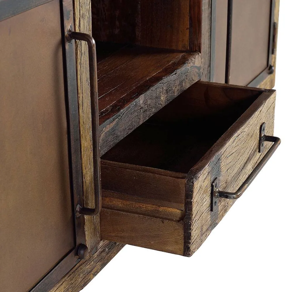 Wohnen Industrial TV Kommode aus Altholz und Metall - Stock