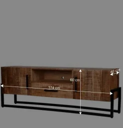 Wohnen Industrial TV Lowboard aus Mangobaum - Schanow