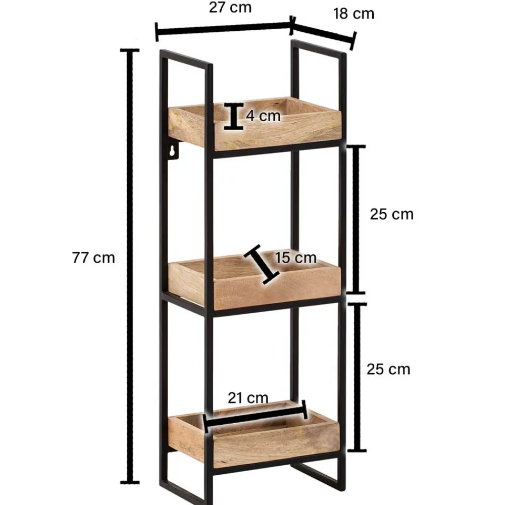 Wohnen Industrial Wandregal mit drei Ablagen - Karibia