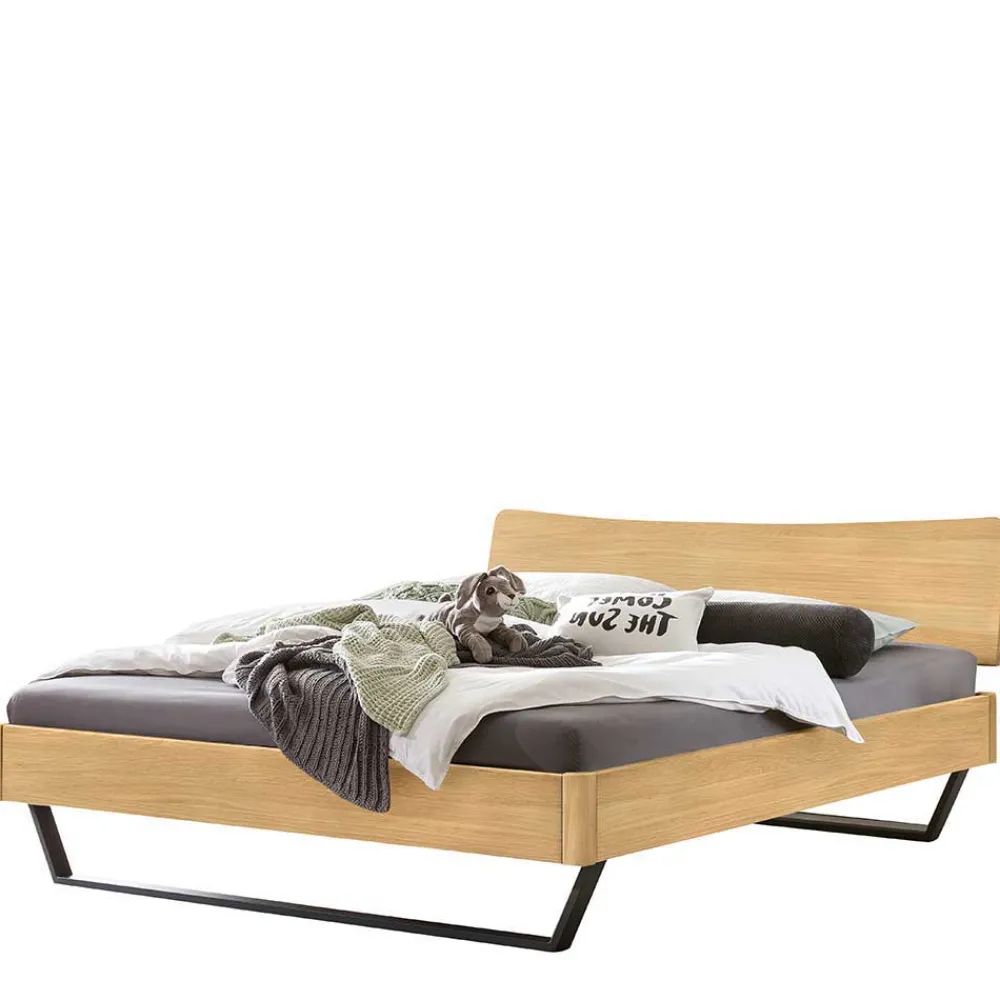 Wohnen Industrialbett in Eiche Hell mit Stahl - Oseidon