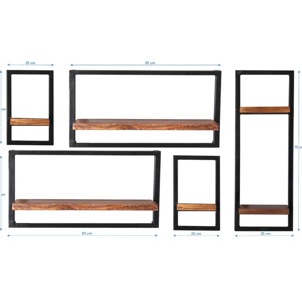 Wohnen Industrie Look Regale für die Wand - Mendoza (fünfteilig)