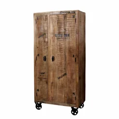 Wohnen Designermöbel*Industry Dielenschrank Indri aus Holz rustikal mit Schrift-Drucken