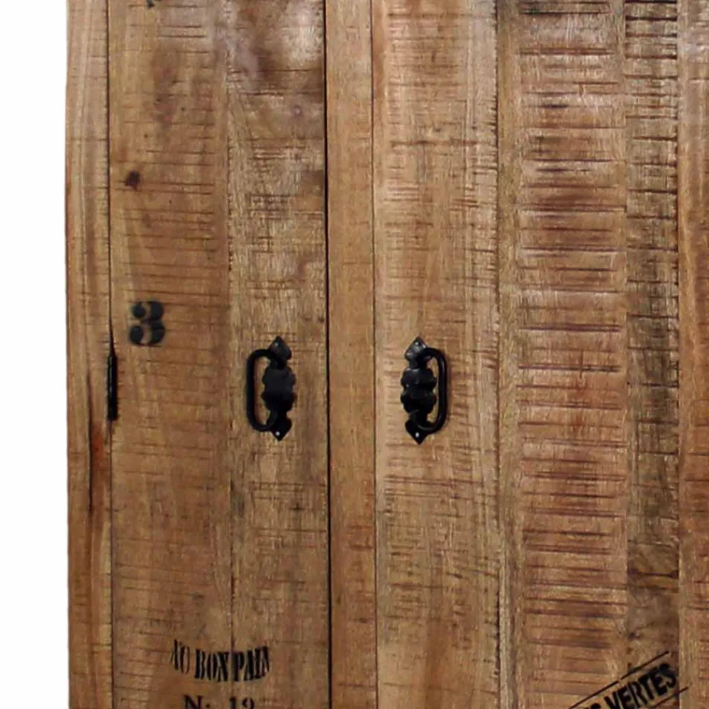 Wohnen Designermöbel*Industry Dielenschrank Indri aus Holz rustikal mit Schrift-Drucken