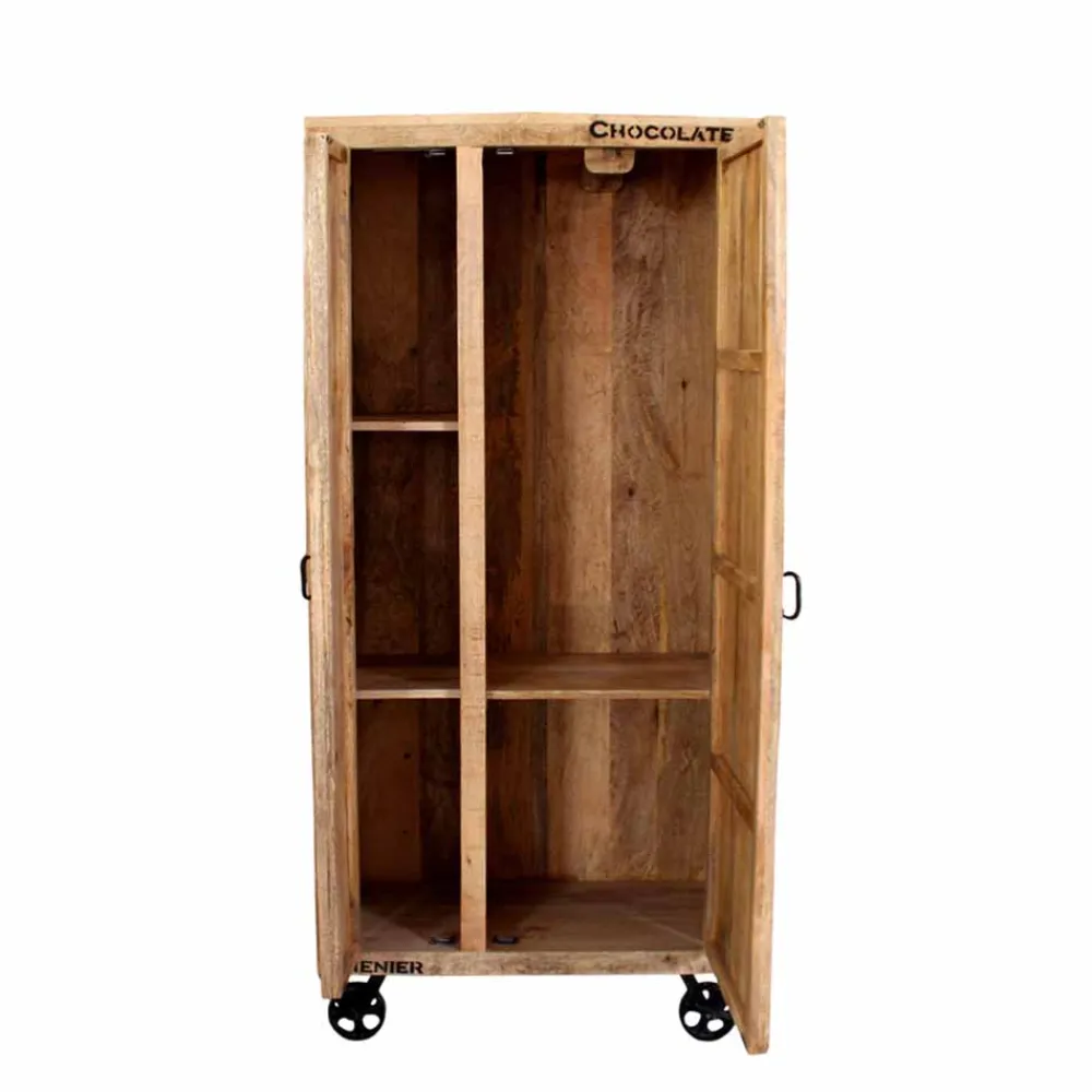 Wohnen Designermöbel*Industry Dielenschrank Indri aus Holz rustikal mit Schrift-Drucken