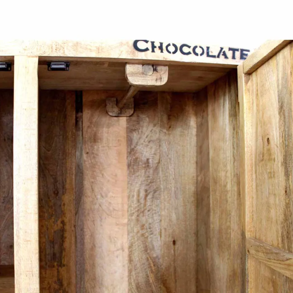 Wohnen Designermöbel*Industry Dielenschrank Indri aus Holz rustikal mit Schrift-Drucken