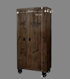 Wohnen Designermöbel*Industry Dielenschrank Indri aus Holz rustikal mit Schrift-Drucken