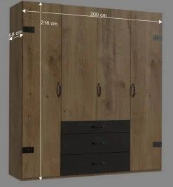 Wohnen Industry Kleiderschrank mit 200 cm Breite - Bram