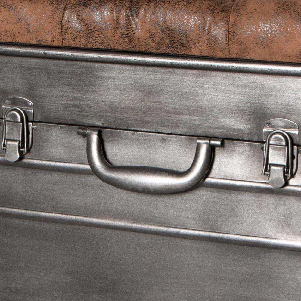 Wohnen Sitzbank*Industry Truhenbank aus Stahl Uladan mit Kunstleder Polster Braun