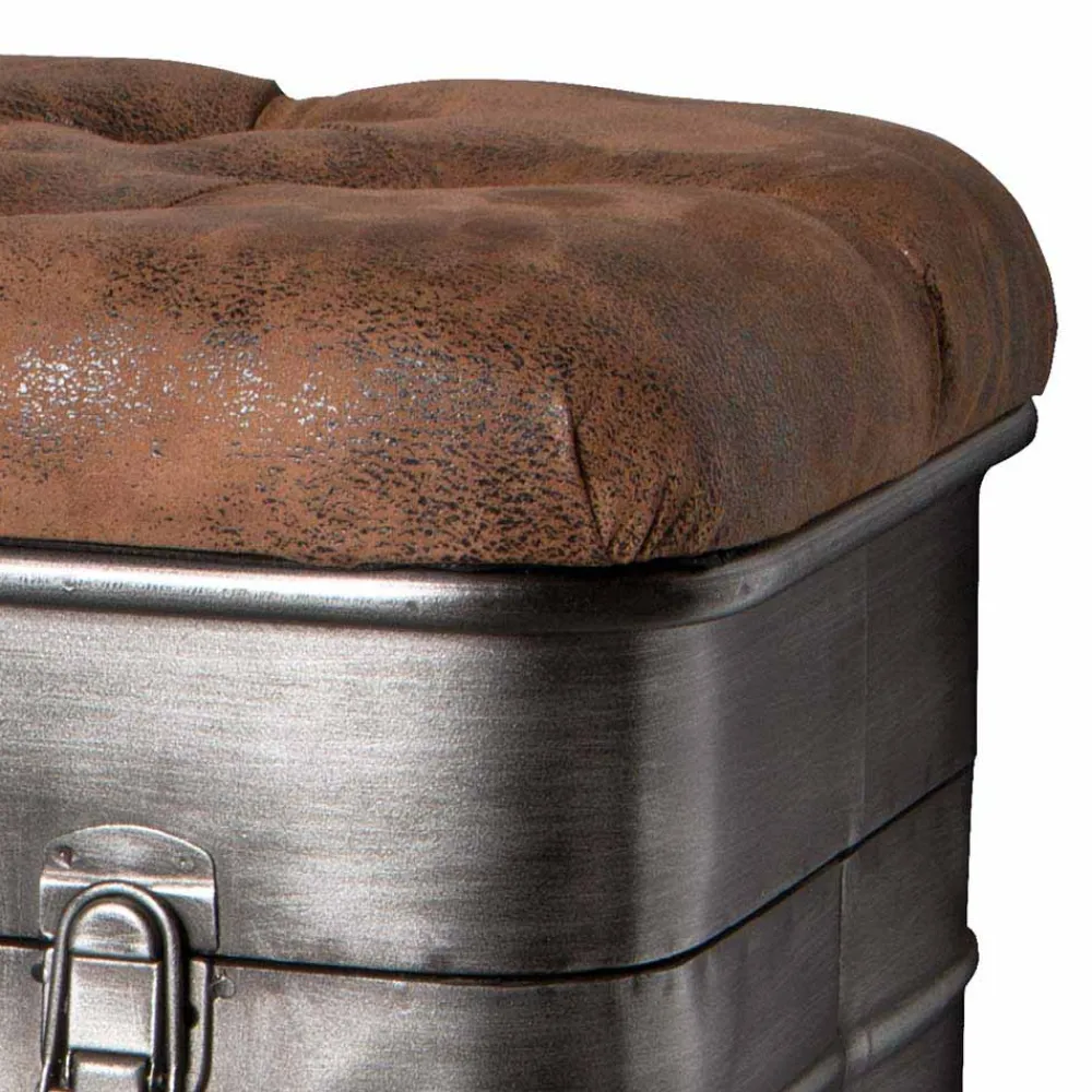 Wohnen Sitzbank*Industry Truhenbank aus Stahl Uladan mit Kunstleder Polster Braun