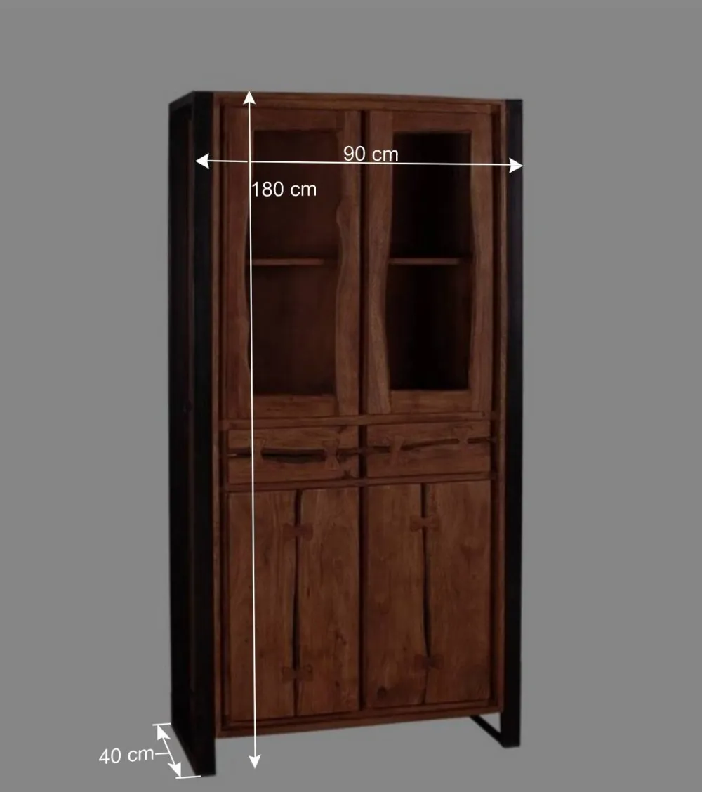 Wohnen Vitrinen|Wohnzimmer-Vitrinen*Industry Vitrinenschrank Smantana aus Holz Akazie Cognac