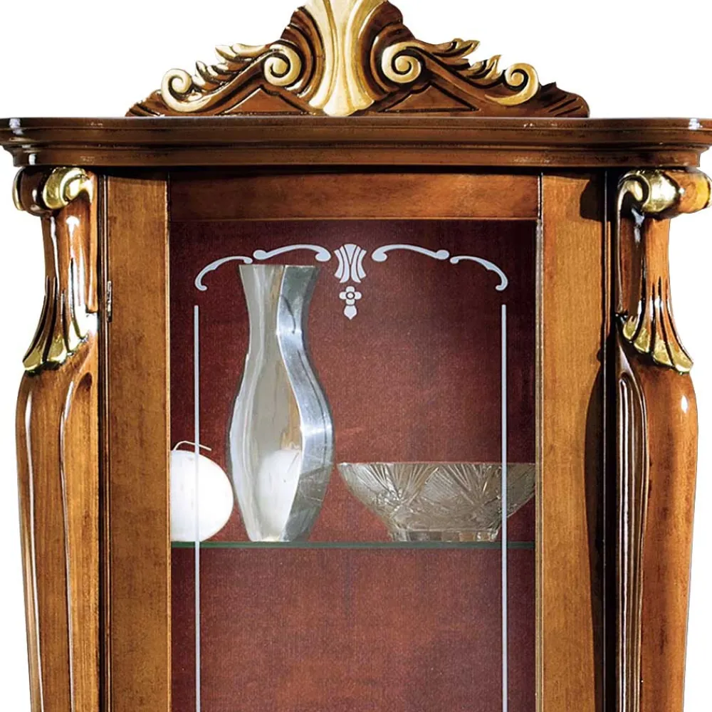 Wohnen Italienische Möbel|Esszimmer-Vitrinen*Italienische Vitrine in Nussbaum & Gold & Rot - Carlenna I