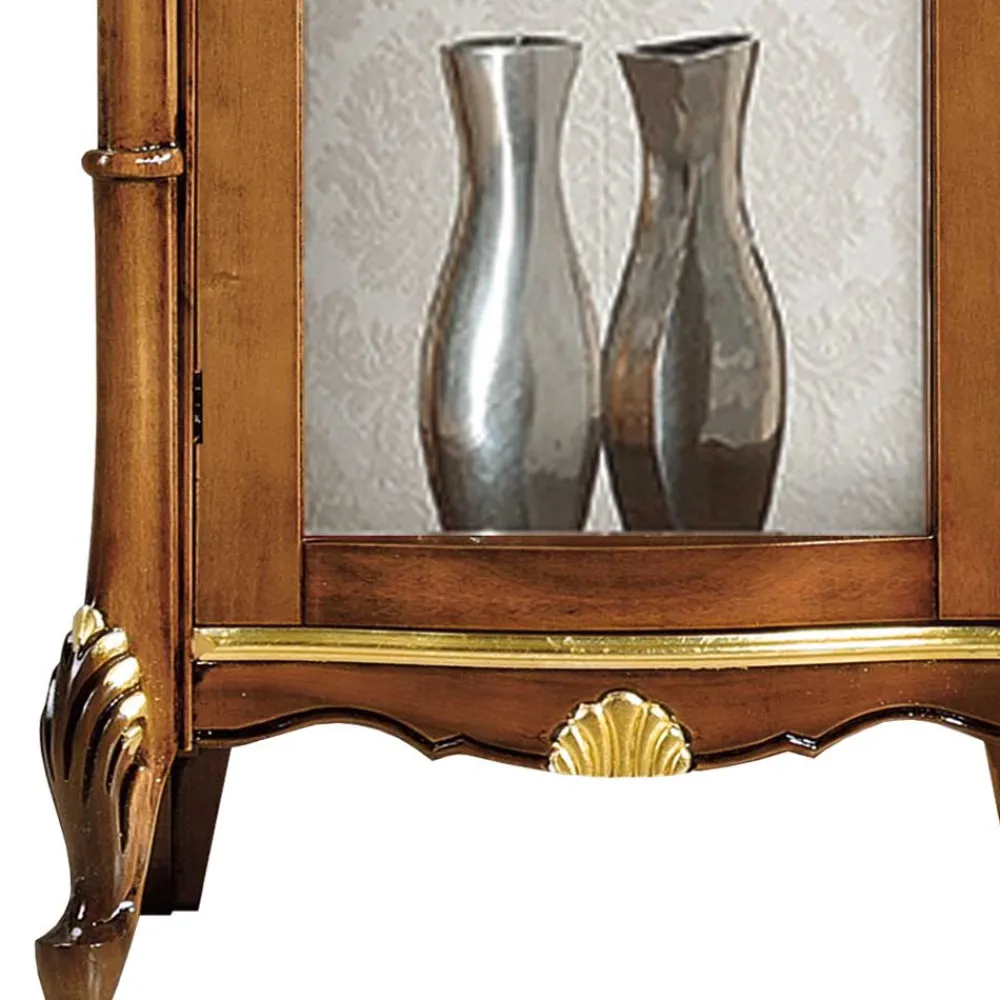 Wohnen Glasmöbel|Massivholzmöbel*Italienischer Vitrinenschrank in Nussbaum & Gold - Carlenna