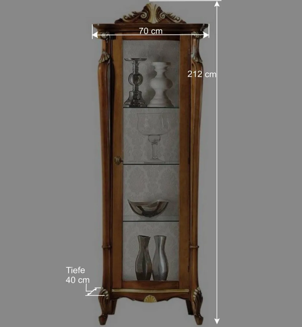 Wohnen Glasmöbel|Massivholzmöbel*Italienischer Vitrinenschrank in Nussbaum & Gold - Carlenna
