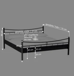 Wohnen Jugendbetten*Jugendbett Lioberta aus schwarzem Metall (zweiteilig)