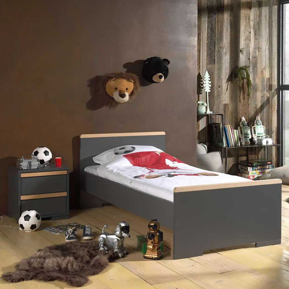 Wohnen Jugendbetten*Jugendbett mit Nachtkommode in Grau - Navlius (zweiteilig)