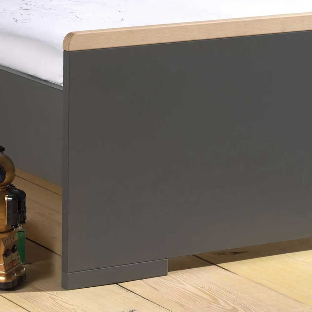 Wohnen Jugendbetten*Jugendbett mit Nachtkommode in Grau - Navlius (zweiteilig)