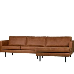 Wohnen Kantiges Echtleder Ecksofa in Cognac Braun - Artemi