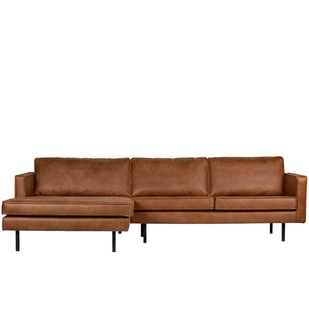 Wohnen Kantiges Echtleder Ecksofa in Cognac Braun - Artemi