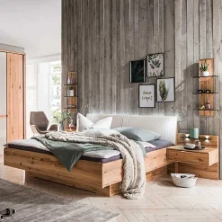 Wohnen Kernbuche Bett & Nachtkommoden - Krofun (dreiteilig)