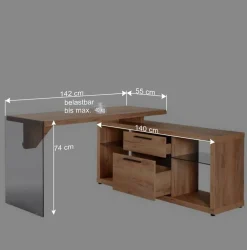 Wohnen Kernbuche Design Schreibtisch mit Regal Anbau - Manaus