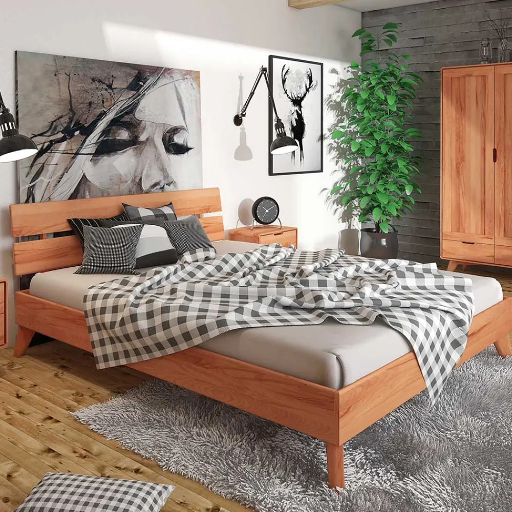 Wohnen Kernbuche Massivholzbett mit Unterlänge 190 - Junola I